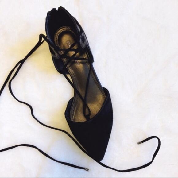 Saks Fifth Avenue Black Lace-Up Pointed-Toe Flats - Picture 4 of 6